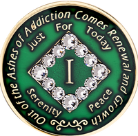 NA Coin, #N52. Green NA Medallion w White Crystals (1-40)