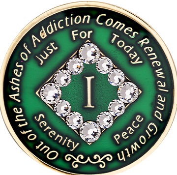NA Coin, #N52. Green NA Medallion w White Crystals (1-40)