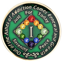 NA Coin, #N55.  Green NA Medallion w/ Rainbow Bling (1-40)