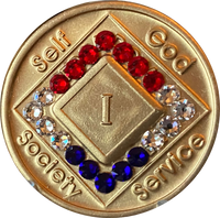 NA Coin, #N63.  NA Bronze Coin w Red, White & Blue Crystals (1-60)
