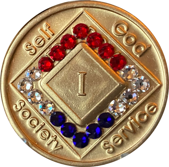 NA Coin, #N63.  NA Bronze Coin w Red, White & Blue Crystals (1-60)