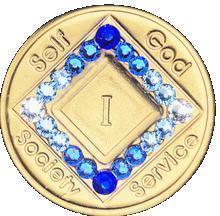 NA Bronze with Blue Trans Crystals Coin - Recovery Medallion from Choices Books & Gifts