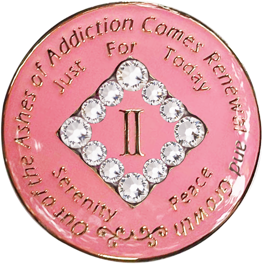 NA Pink Coin with White Crystals - Recovery Medallion from Choices Books & Gifts