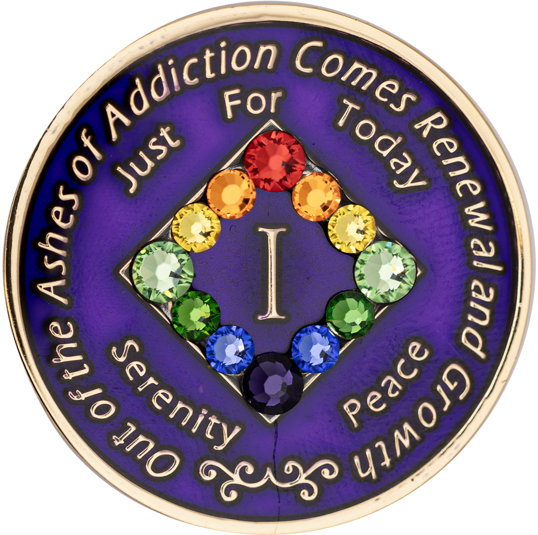 NA Purple with Rainbow Bling Coin - Recovery Medallion from Choices Books & Gifts