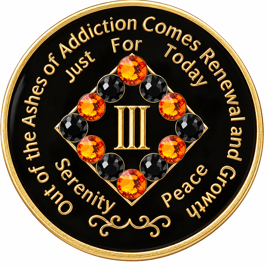 NA Halloween Medallion, Orange & Black Crystals, Black Foundation - Recovery Medallion from Choices Books & Gifts