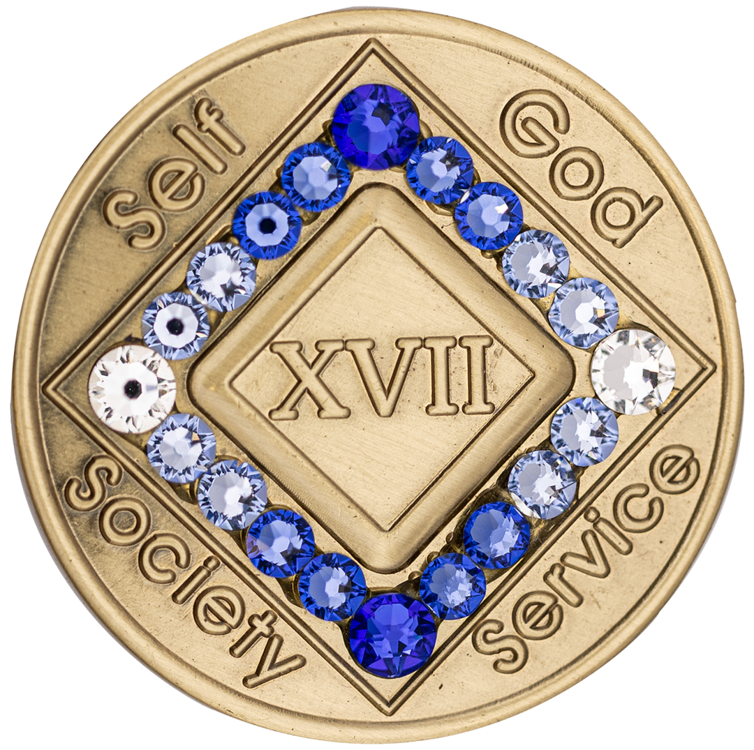 NA Bronze with Blue Trans Crystals Coin - Recovery Medallion from Choices Books & Gifts