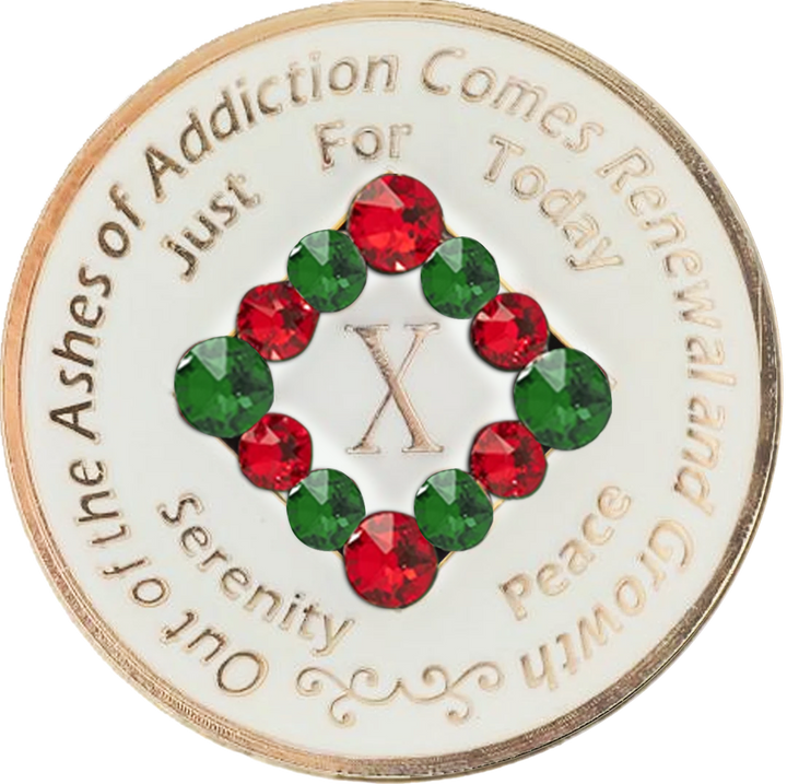 NA Christmas Glow in the Dark Medallion, w Red & Green Crystals, Years 1-45 (#N01 XMAS)