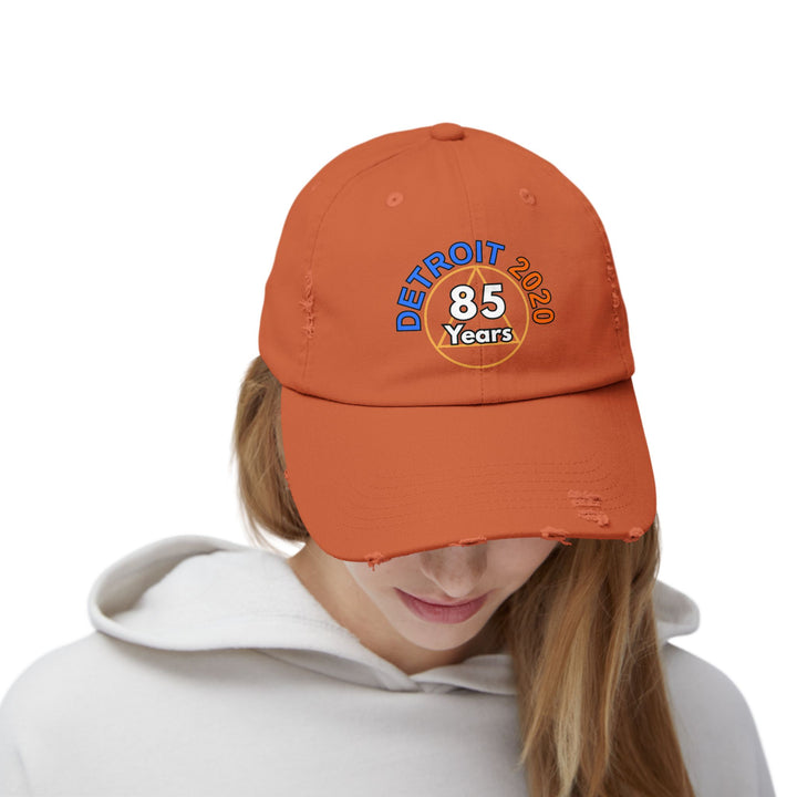 V34a.Detroit 85 Distressed Cap, Multi Colors