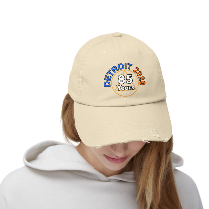 V34a.Detroit 85 Distressed Cap, Multi Colors