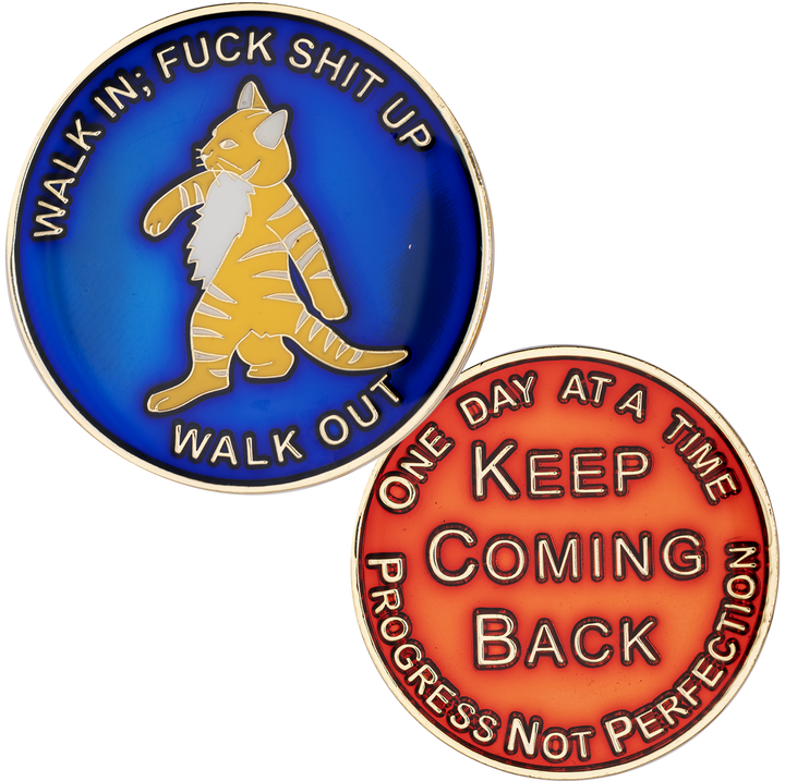 Walk In Walk Out Cat Coin, Art Version - Recovery Medallion from Choices Books & Gifts
