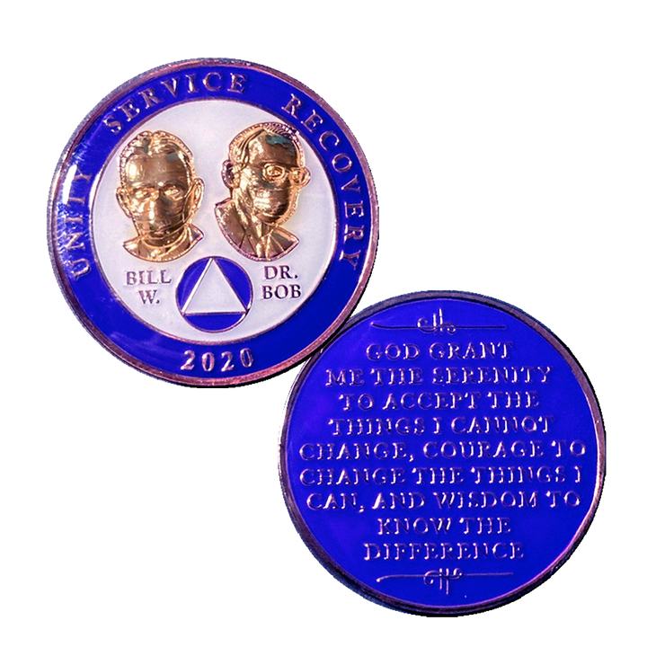#Z43. Bill & Bob Face Mask Coin, Purple. - Premium Medallions from Choices - Just $13.95! Shop now at Choices Books & Gifts