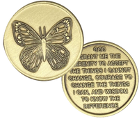 C08. Butterfly, Serenity Prayer (back), Bronze Coin.  BRM6 - Premium Medallions from Wendells - Just $2.50! Shop now at Choices Books & Gifts