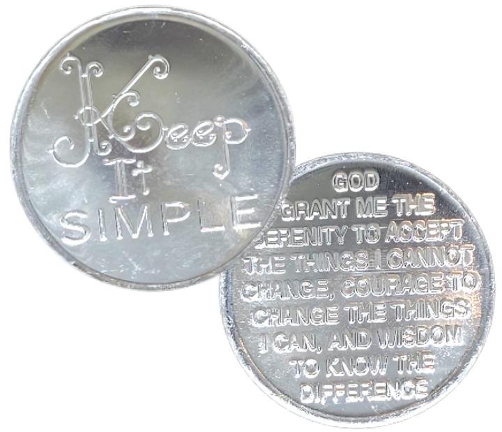 Z87.  Keep It Simple, Serenity Prayer Aluminum Coin.  DZa73
