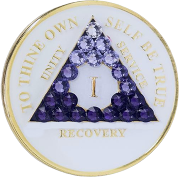 #a02. AA Glow in Dark Coin w Purple Crystal Trans (1-65) - Premium Medallions from Choices - Just $21.95! Shop now at Choices Books & Gifts