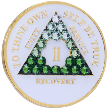#a03. AA Coin Glow in Dark w Green Crystal Trans (1-65) - Premium Medallions from Choices - Just $21.95! Shop now at Choices Books & Gifts