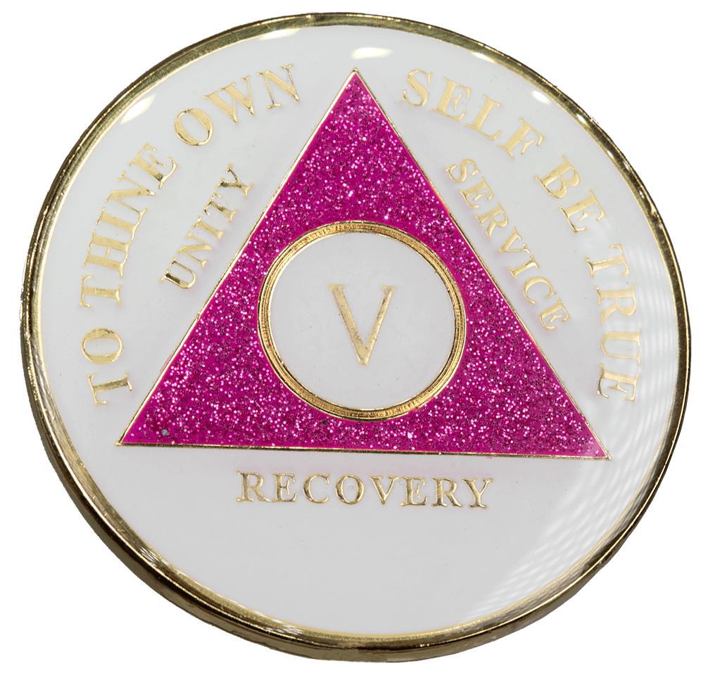 #a10. AA Medallion GLOW Dark Glitter Pink Coin (1-50) - Premium Medallions from Choices - Just $13.95! Shop now at Choices Books & Gifts