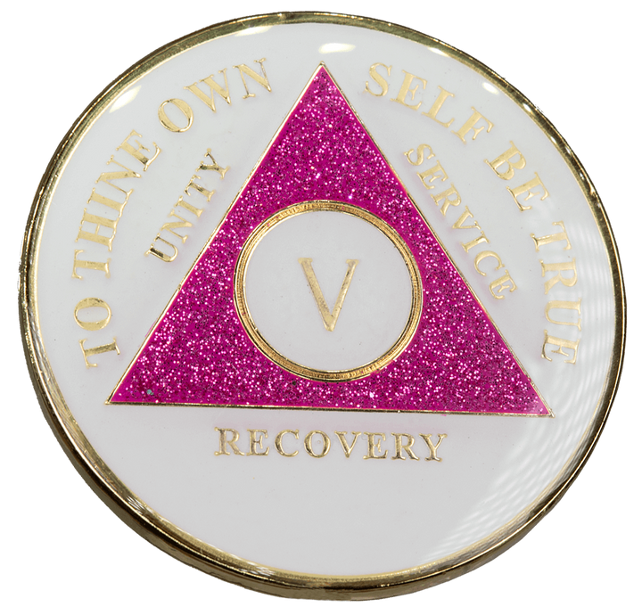 #a10. AA Medallion GLOW Dark Glitter Pink Coin (1-50) - Premium Medallions from Choices - Just $13.95! Shop now at Choices Books & Gifts