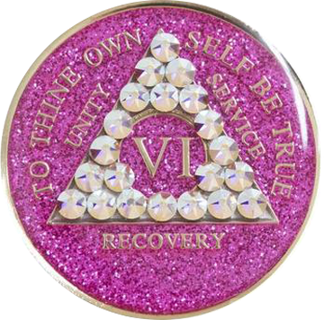 #a14. AA Glitter Pink Coin w AB White Crystals (1-65) - Premium Medallions from Choices - Just $21.95! Shop now at Choices Books & Gifts