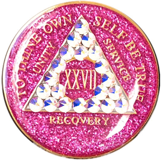 #a14. AA Glitter Pink Coin w AB White Crystals (1-65) - Premium Medallions from Choices - Just $21.95! Shop now at Choices Books & Gifts