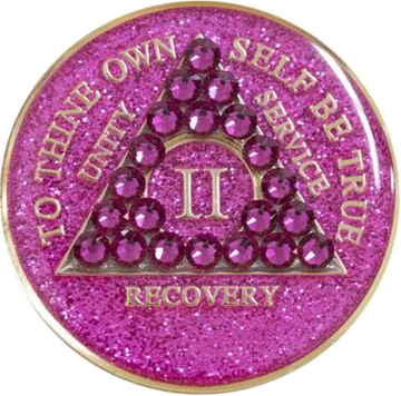 #a16. AA Glitter Pink Coin w Pink Crystals (1-65) - Premium Medallions from Choices - Just $21.95! Shop now at Choices Books & Gifts
