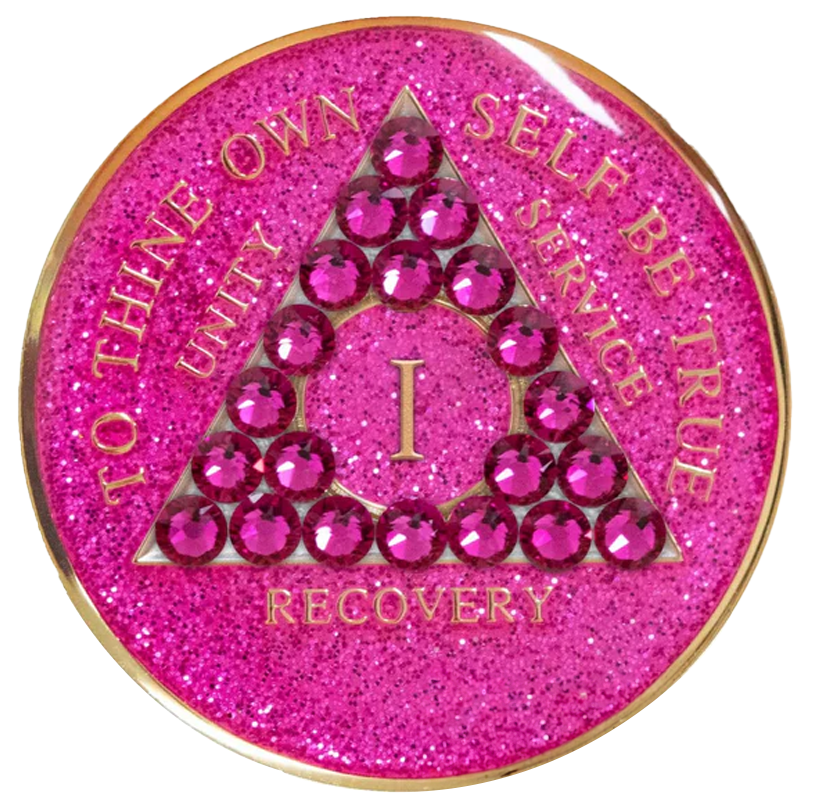 #a16. AA Glitter Pink Coin w Pink Crystals (1-65)
