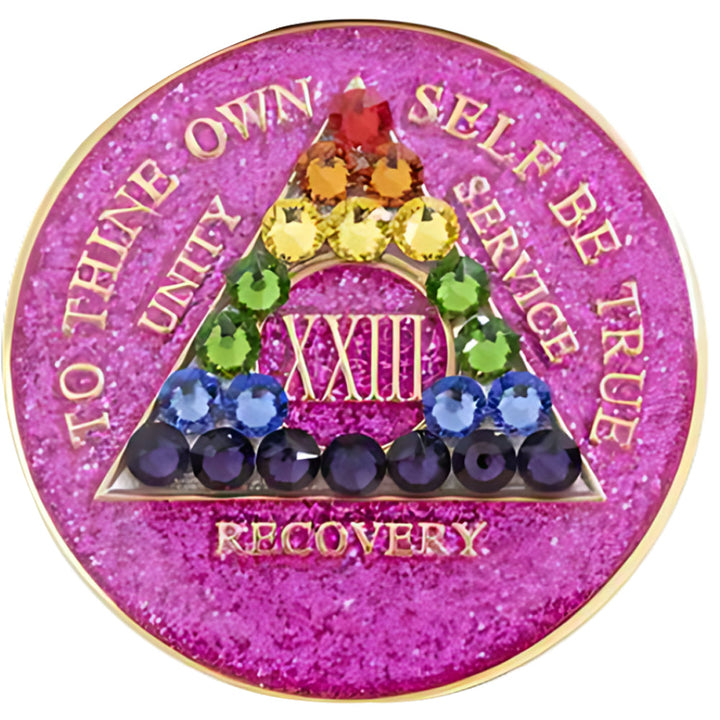 #a18. AA Glitter Pink Coin w Rainbow Bling (1-65)