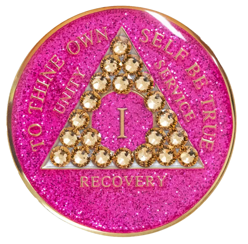 #a20. AA Glitter Pink Coin w Lt Gold Crystals (1-65)
