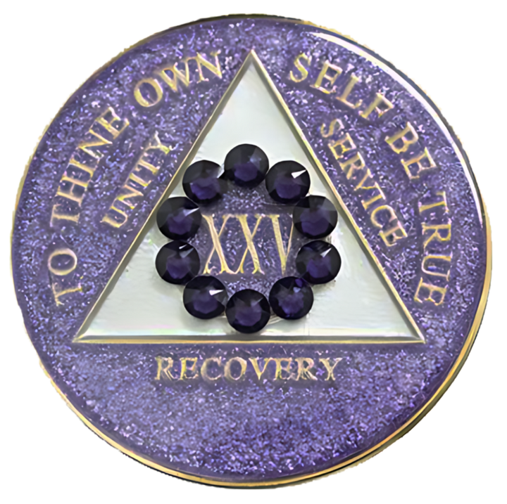 #a43. AA Coin, Glitter Lavender Coin w Purple Circle (Yrs 1-50)