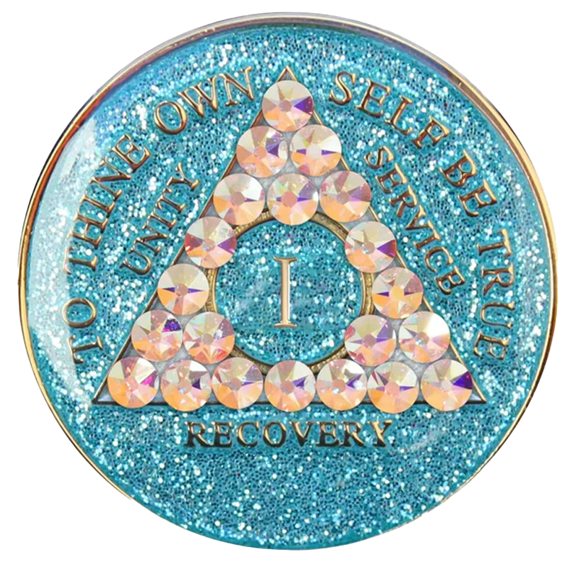 #a53. AA Glitter Turquoise Coin w Aurora Borealis Crystals (1-50)