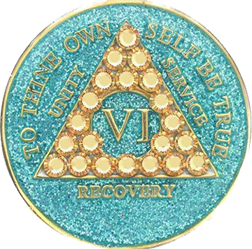 #a54. AA Glitter Turquoise w Gold Crystals (1-50) - Premium Medallions from Choices - Just $21.95! Shop now at Choices Books & Gifts