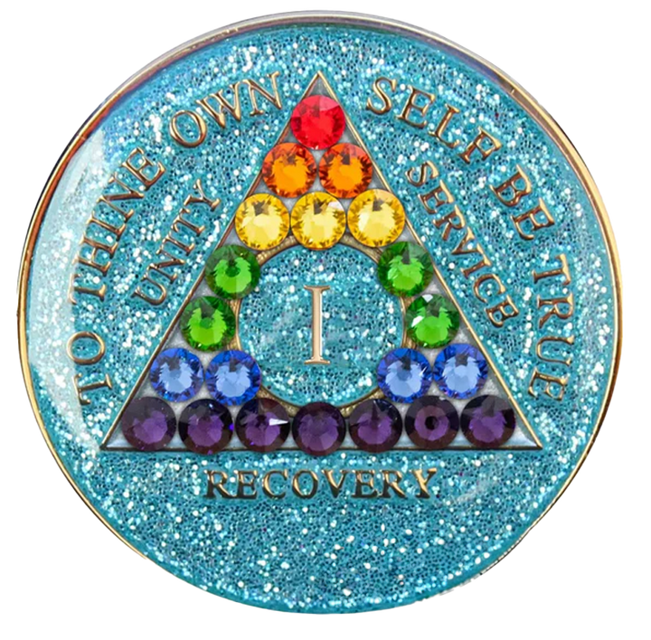 #a55. AA Glitter Turquoise Coin w LGBT Crystals (1-50)