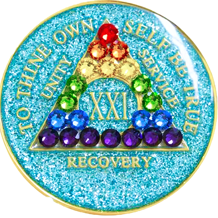 #a55. AA Glitter Turquoise w Rainbow Bling (1-50)
