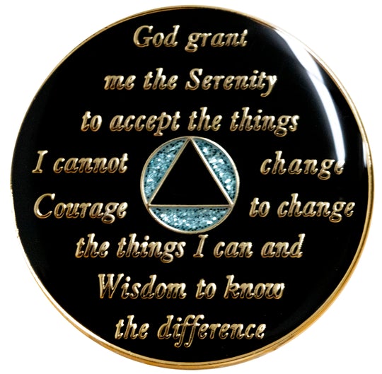 #a58. AA Coin, Glitter Turq Coin w Aurora Borealis (Yrs 1-50)