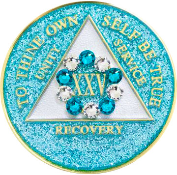 #a58. AA Glitter Turquoise w Wh/Turq Circle (1-50) - Premium Medallions from Choices - Just $21.95! Shop now at Choices Books & Gifts