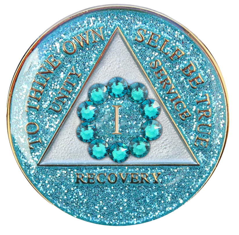 #a59. AA Glitter Turquoise Coin w Turq Circle (1-50)
