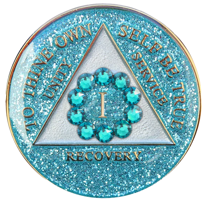 #a59. AA Glitter Turquoise Coin w Turq Circle (1-50)