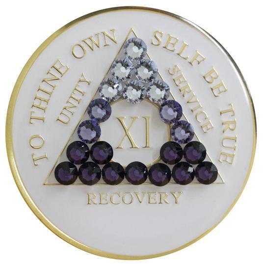 #a02. AA Glow in Dark Coin w Purple Crystal Trans (1-65) - Premium Medallions from Choices - Just $21.95! Shop now at Choices Books & Gifts