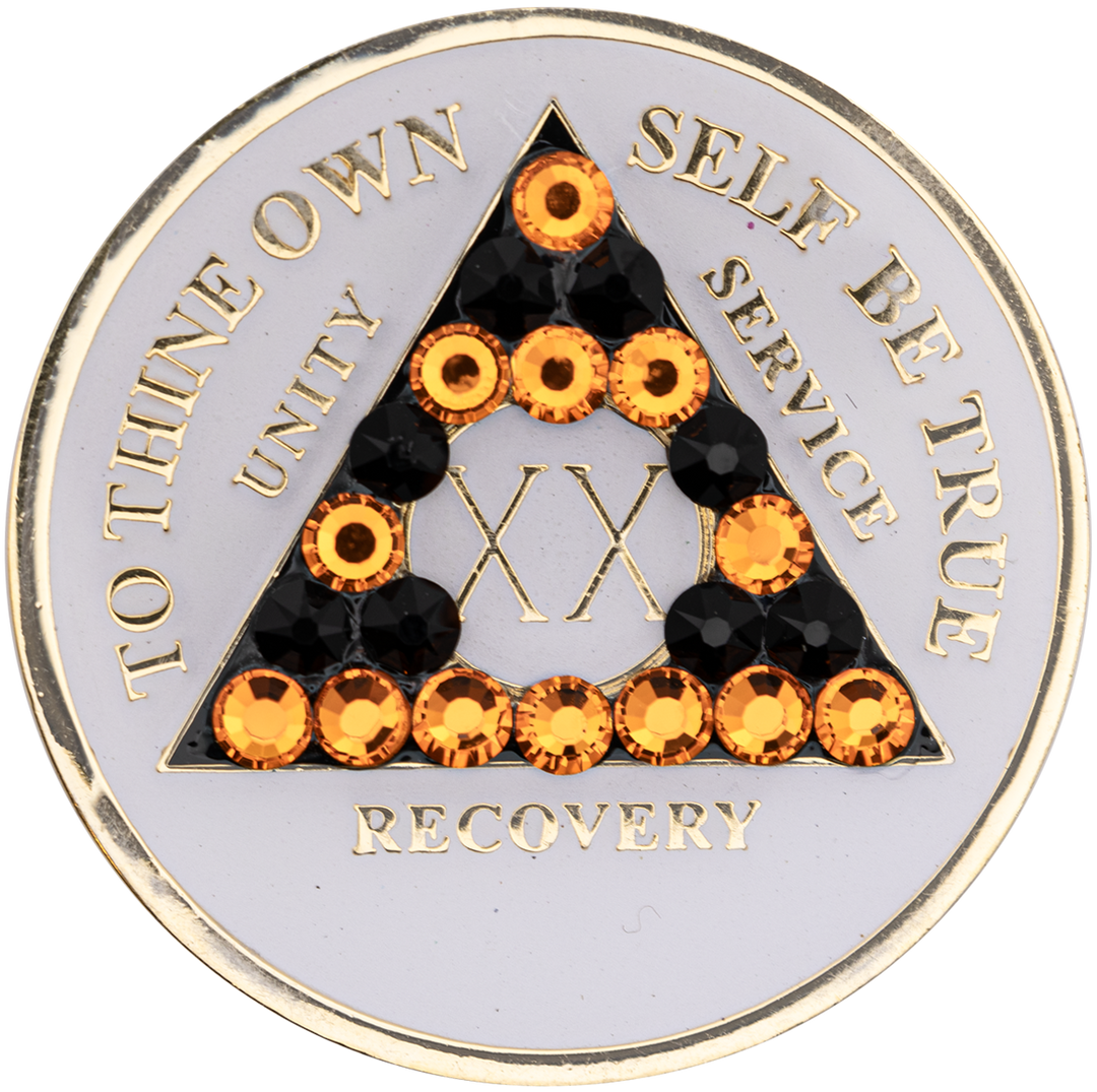 #aa09. AA Coin, Glow w Orange/ Black Crystals (Yrs 1-65)
