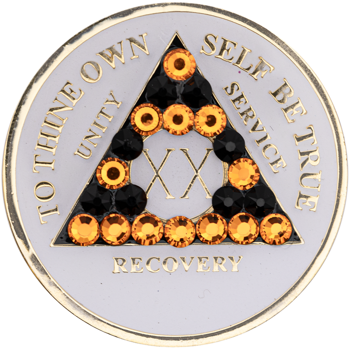 #aa09. AA Coin, Glow w Orange/ Black Crystals (Yrs 1-65)