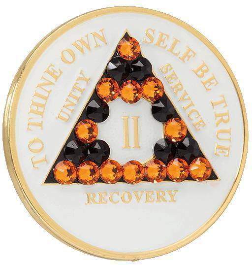 #aa09. AA Coin, Glow w Orange/ Black Crystals (Yrs 1-65)