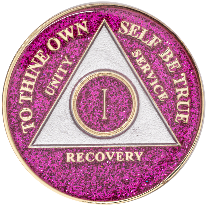 #aa24.   AA Coin, Glitter Pink Coin (Yrs 1-65)
