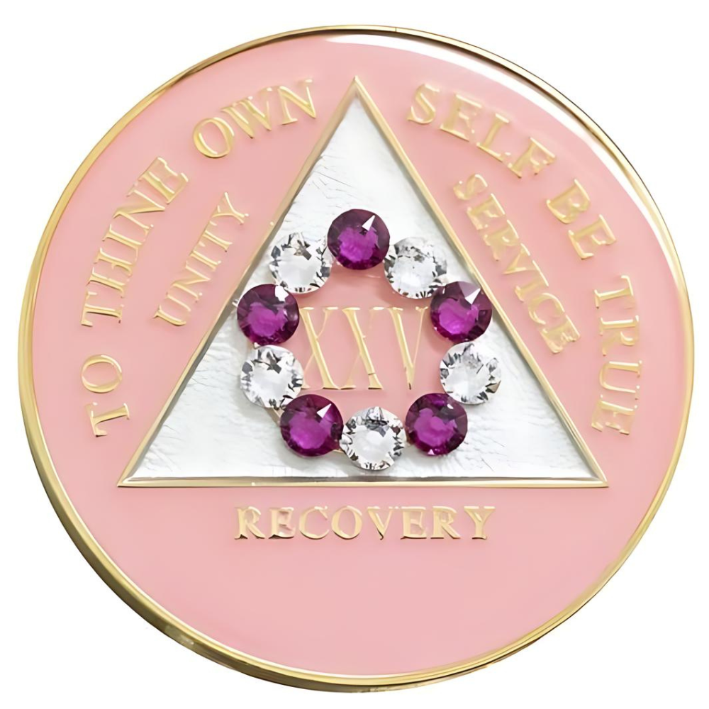 #aa28.  Pink Coin w Pink/ White Circle Crystals (Yrs 1-50)