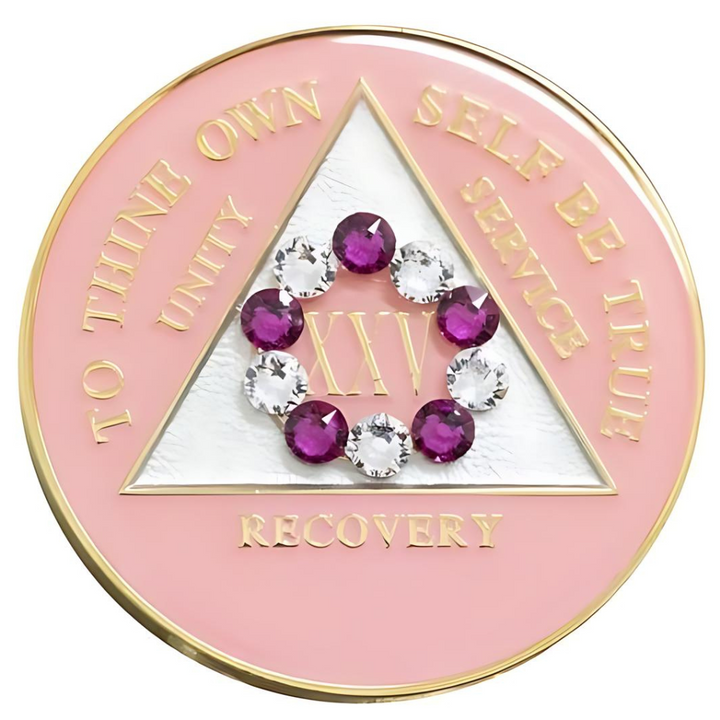 #aa28.  Pink Coin w Pink/ White Circle Crystals (Yrs 1-50)