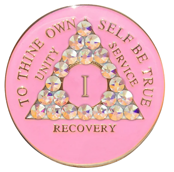 #aa29.  Pink Coin w Aurora Borealis Crystals (Yrs 1-50)