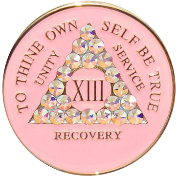 #aa29.  Pink Coin w Aurora Borealis Crystals (Yrs 1-50)