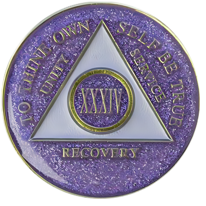 #aa40. AA Coin, Glitter Lavender Coin (Yrs 1-50)