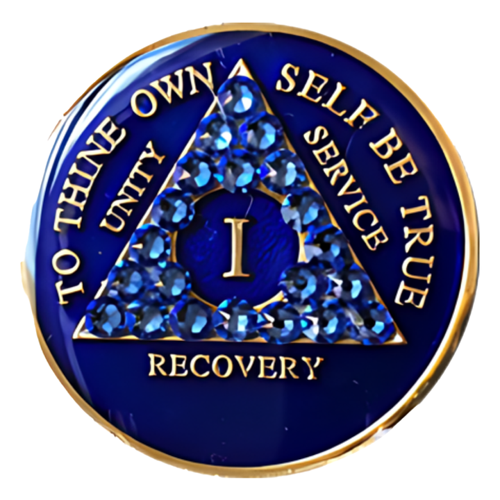 #aa63.  AA Medallion, Blue w Blue Crystals (1-65)