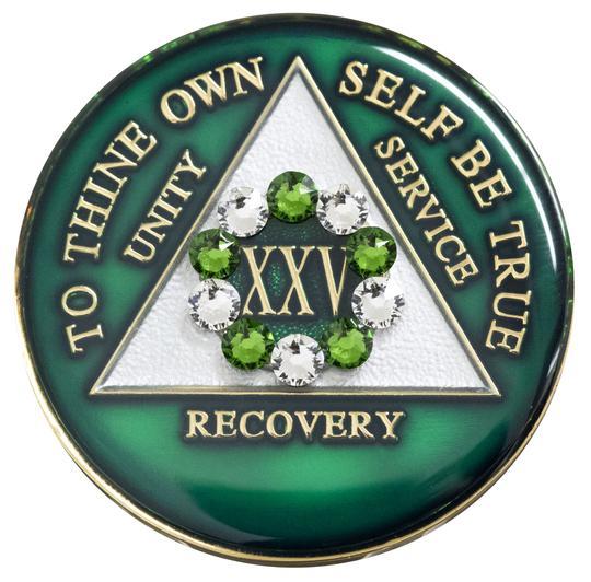 #a79. AA Medallion Green w Wh/Green Crystals(1-65) - Premium Medallions from Choices - Just $21.95! Shop now at Choices Books & Gifts