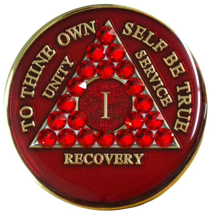 #aa84.  Red Coin w Red Crystals (1-65)