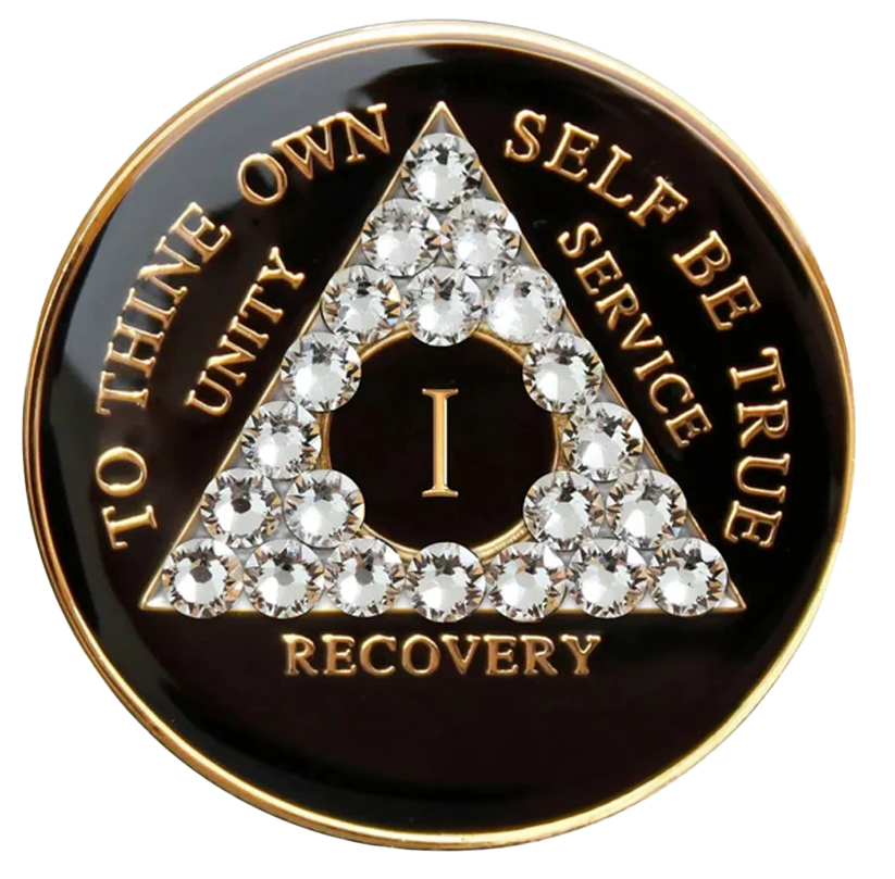 #aa96.  AA Chip, Black w White Crystals (1-65)